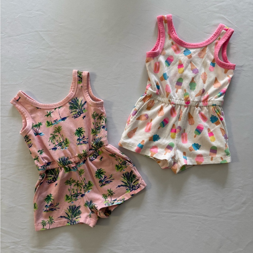Girl’s Pink Tropical and White Ice Cream Romper Set
